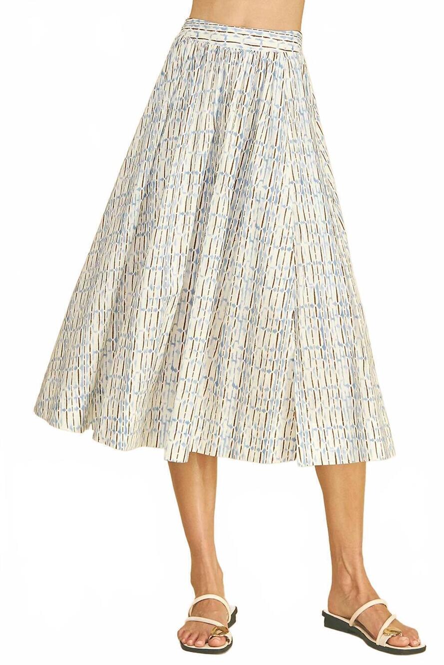 NEW PINCH geometric cotton skirt in blue/brown